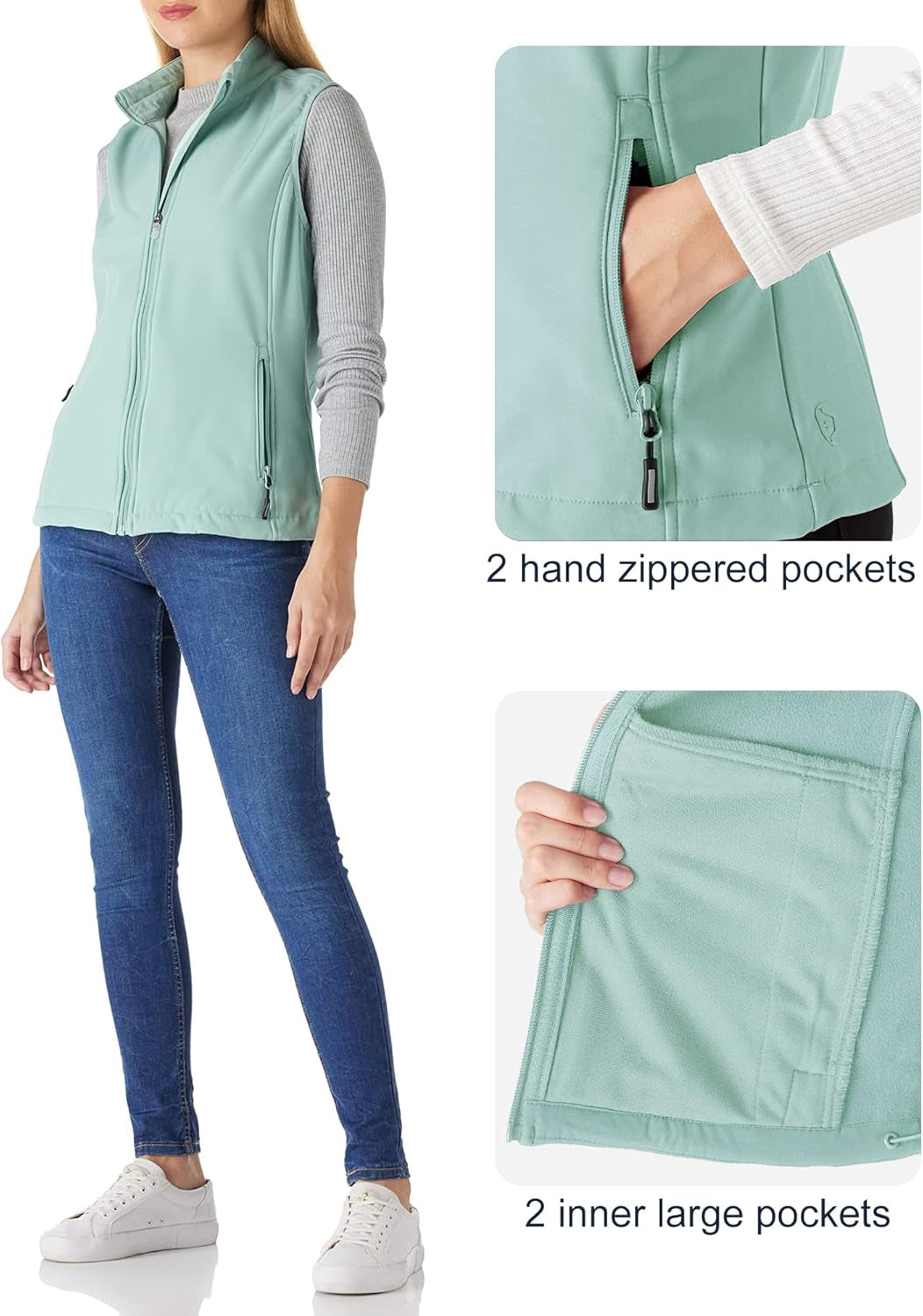 Women'S Lightweight Softshell Vest Windproof Fleece Lined Zip up Sleeveless Jacket for Running Hiking Golf