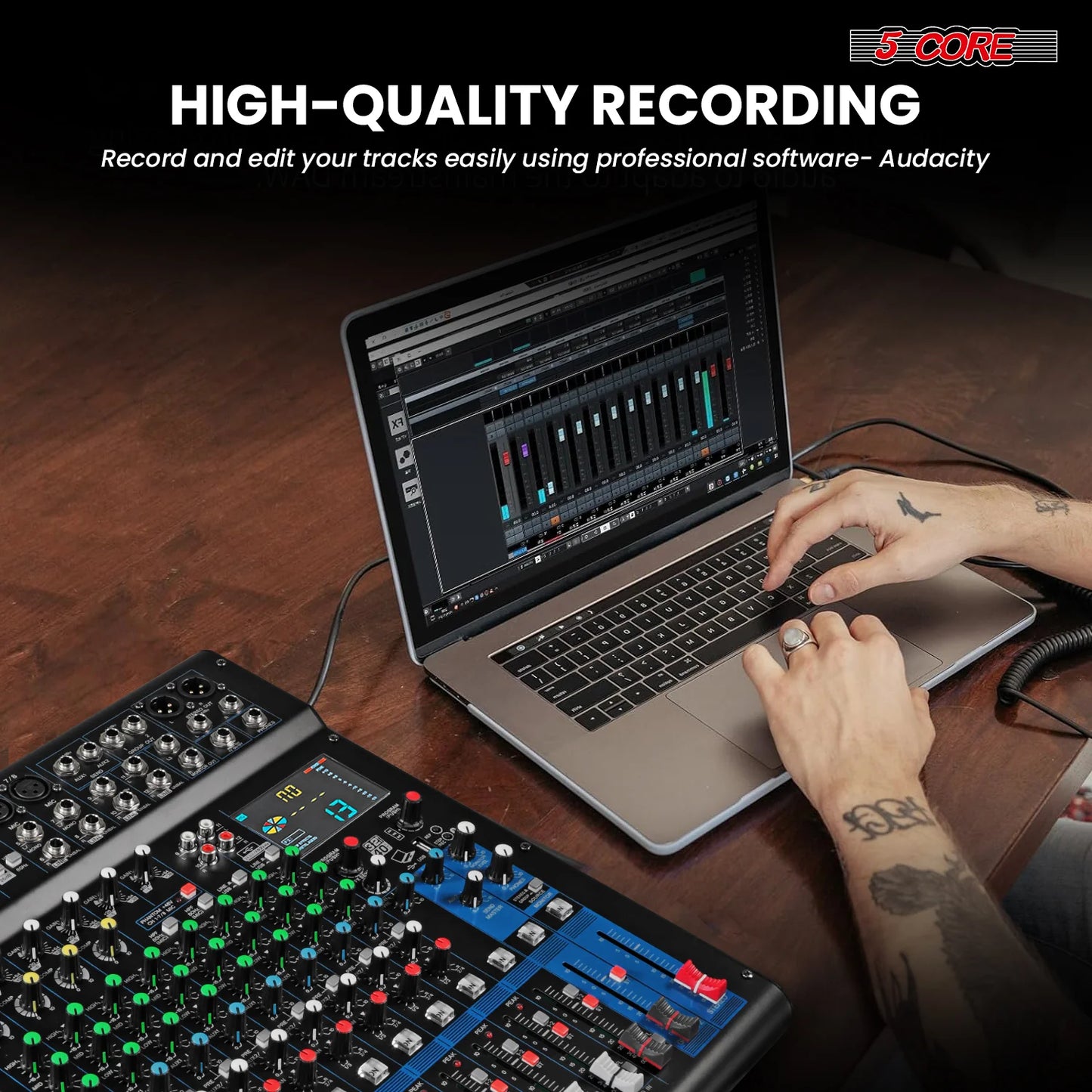 5Core Audio DJ Mixer 12 Channel Sound Board Console W 99 DSP Effect 48V Phantom Power