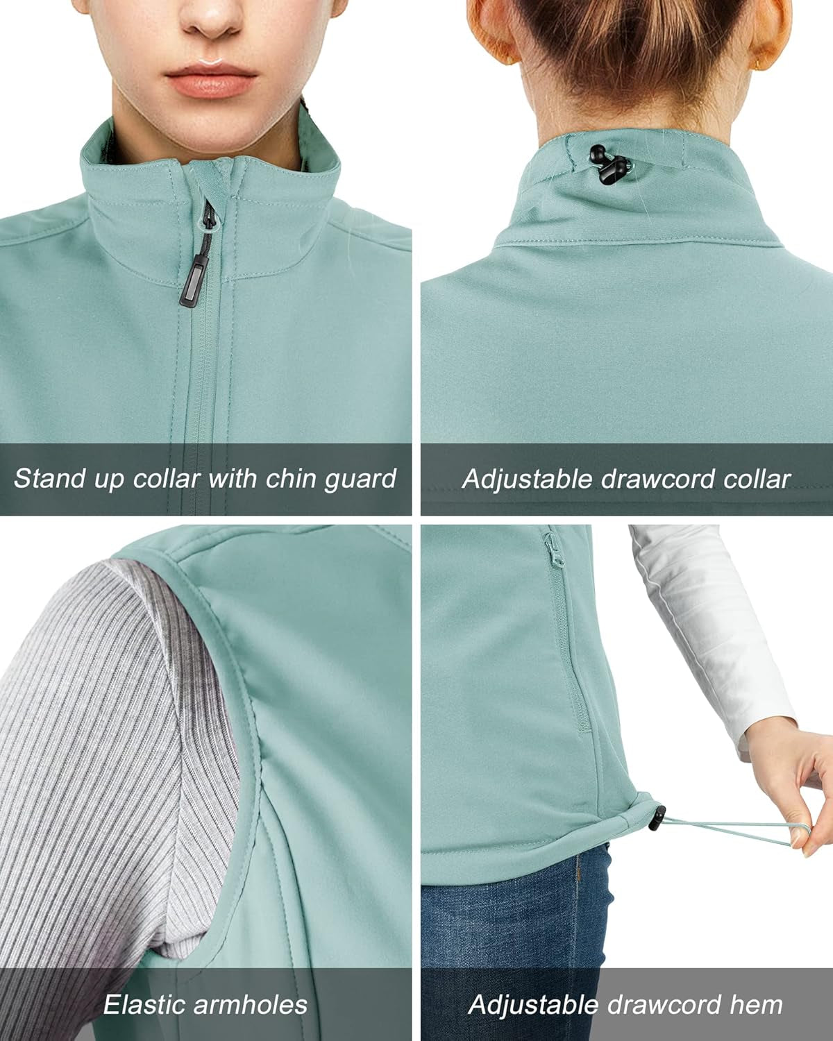 Women'S Lightweight Softshell Vest Windproof Fleece Lined Zip up Sleeveless Jacket for Running Hiking Golf