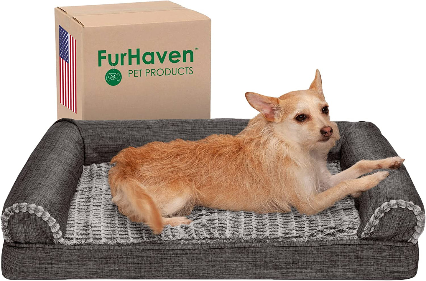 Pet Bed for Dogs and Cats - Luxe Fur and Performance Linen Sofa-Style Egg Crate Orthopedic Dog Bed, Removable Machine Washable Cover - Charcoal, Medium