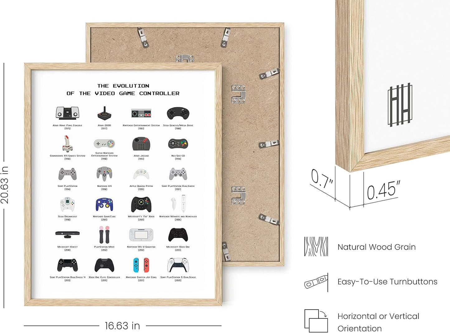 Retro Video Game Posters for Walls - by | Video Game Wall Art and Gamer Poster | Gamer Decor for Boys Room | Gamer Wall Art Evolution of Video Game Controller (Beige Framed) (16X20)