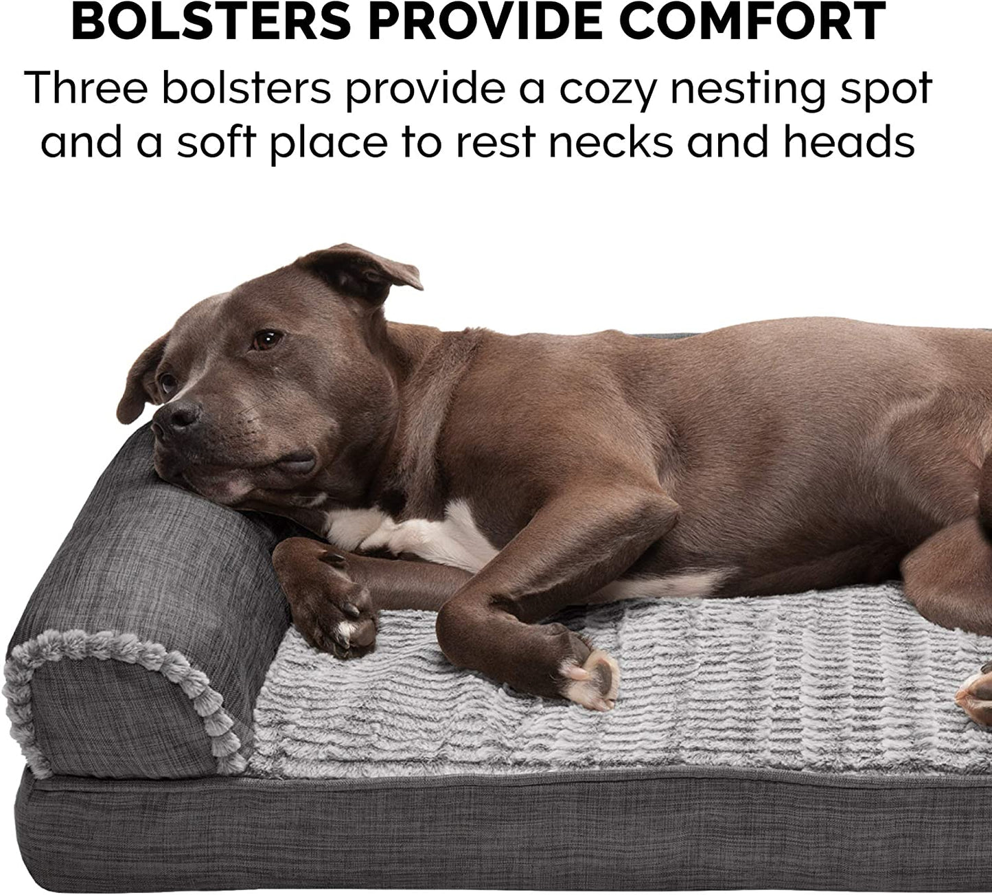 Pet Bed for Dogs and Cats - Luxe Fur and Performance Linen Sofa-Style Egg Crate Orthopedic Dog Bed, Removable Machine Washable Cover - Charcoal, Medium