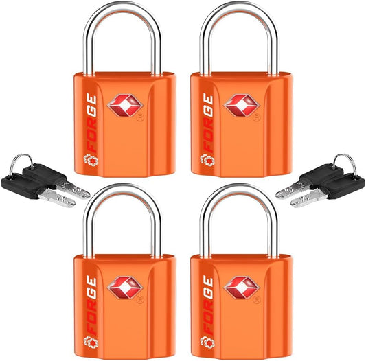Orange 4 Pack TSA Approved Luggage Locks Ultra-Secure Dimple Key Travel Locks with Zinc Alloy Body