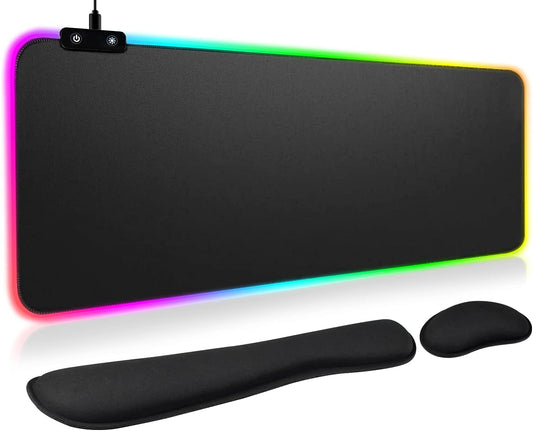 [3-In-1] RGB Led Gaming Mouse Pad with Wrist Support, Gaming Keyboard Mat Mouse Pad[31.5×11.8 In][Black],Light up Mouse Pad Mouse Pad Wrist Support with [15 Light Modes][2 Brightness Levels]