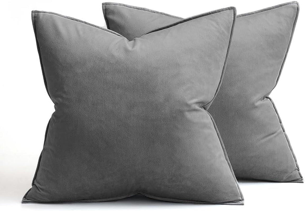 Pack of 2 Decorative Velvet Throw Pillow Cover Soft Pillowcase Solid Square Cushion Case for Sofa Bedroom Car 20X20 Inch 50X50 Cm Grey