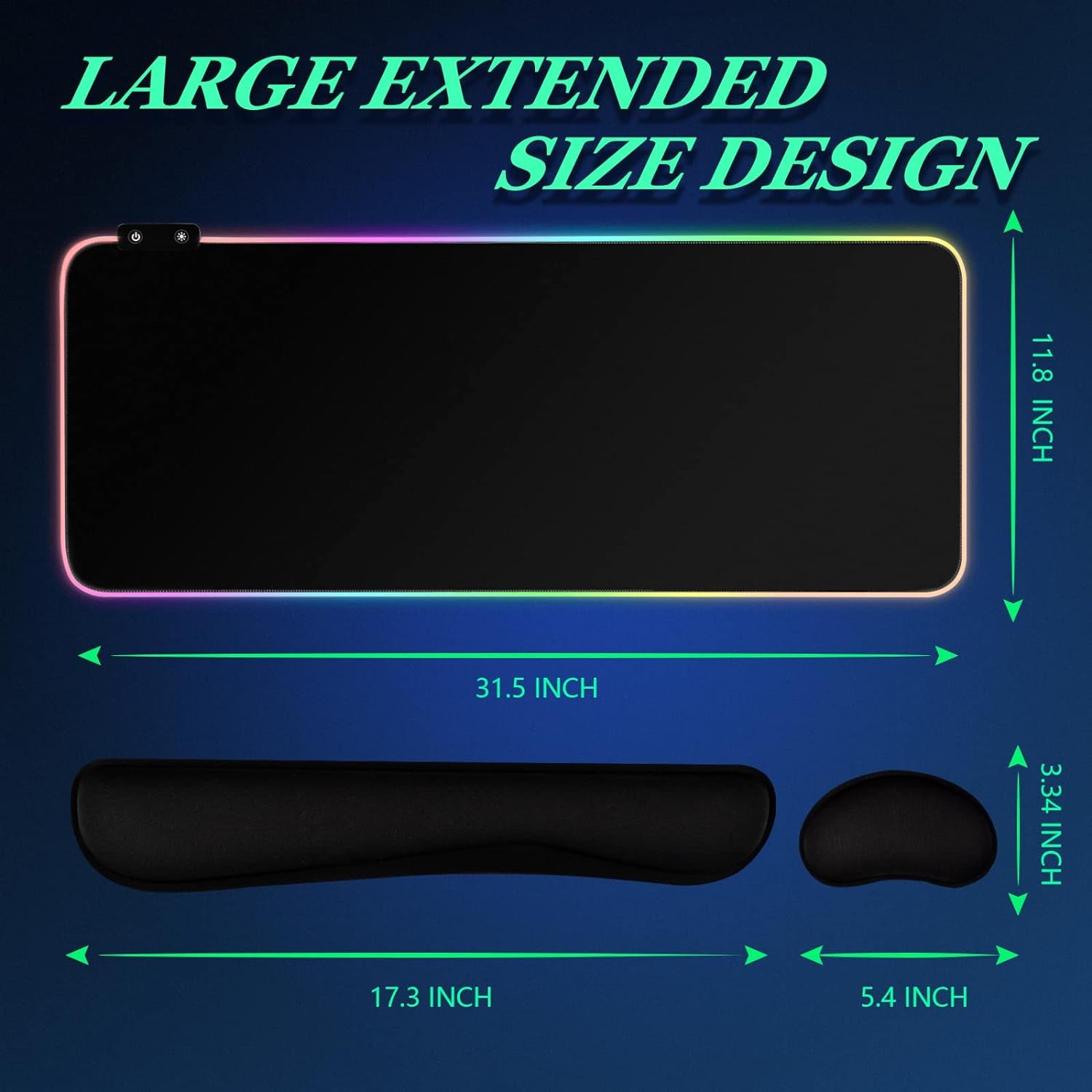 [3-In-1] RGB Led Gaming Mouse Pad with Wrist Support, Gaming Keyboard Mat Mouse Pad[31.5×11.8 In][Black],Light up Mouse Pad Mouse Pad Wrist Support with [15 Light Modes][2 Brightness Levels]