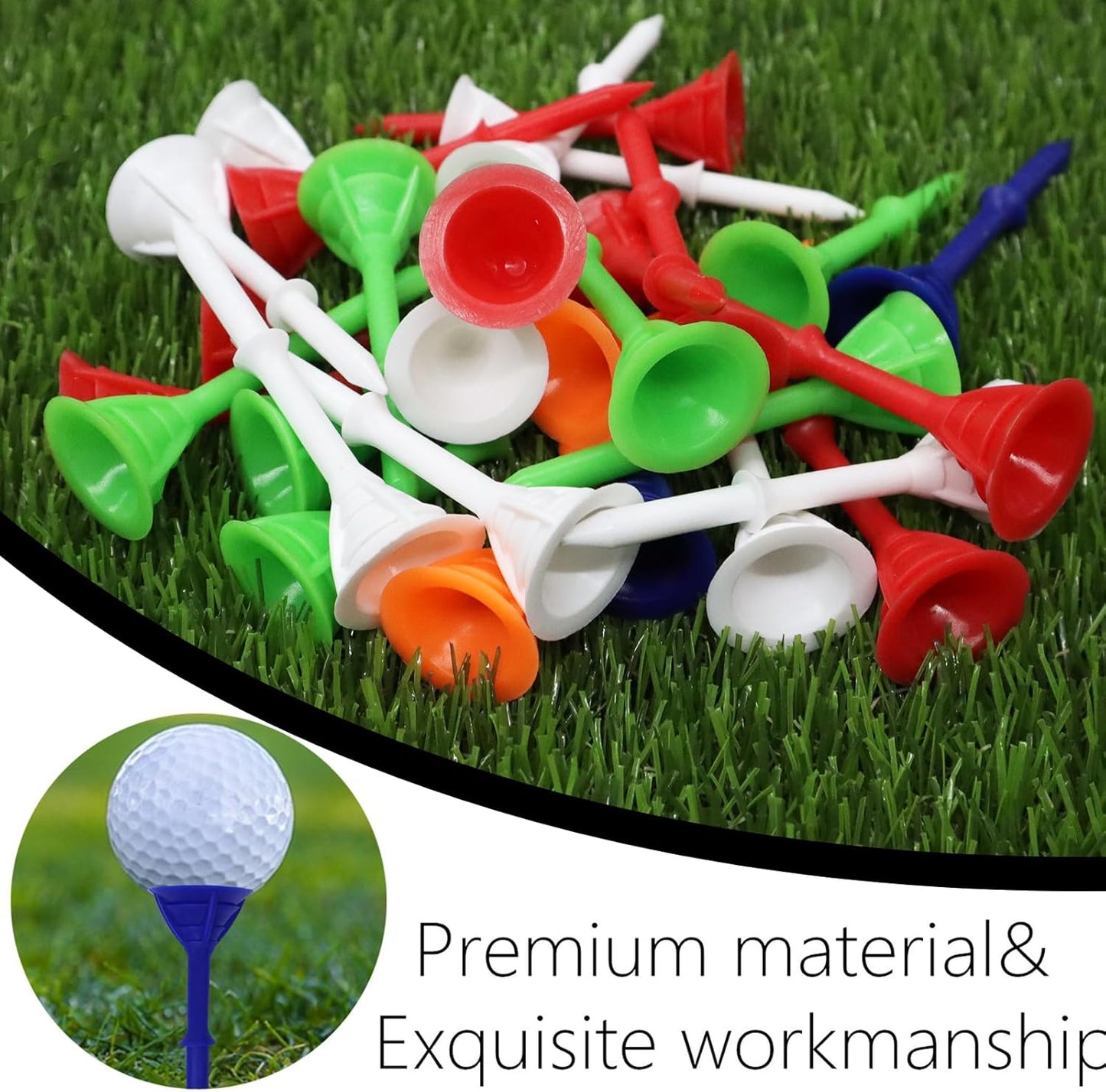 Golf Tees Plastic 3 1/4 Inch Upgrade Unbreakable Bulk Value 30/50 Pack Reduce Friction Side Spin Durable Stable 83Mm Long Tee for Golfer Practice