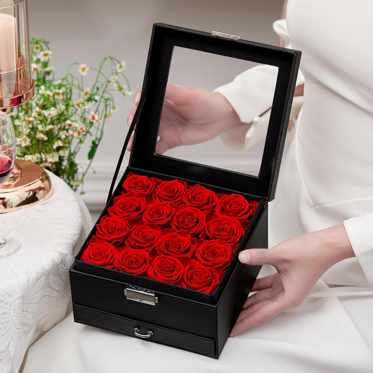 16-Piece Forever Flowers for Delivery Prime Christmas Gifts for Mom Wife Grandma Preserved Roses That Last a Year Valentines Day Mothers Day Anniversary Birthday (Red)