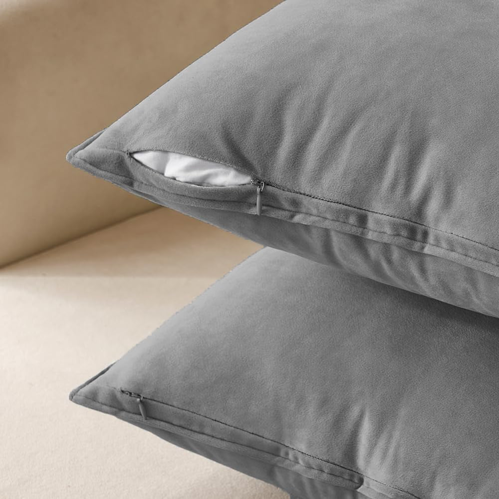 Pack of 2 Decorative Velvet Throw Pillow Cover Soft Pillowcase Solid Square Cushion Case for Sofa Bedroom Car 20X20 Inch 50X50 Cm Grey