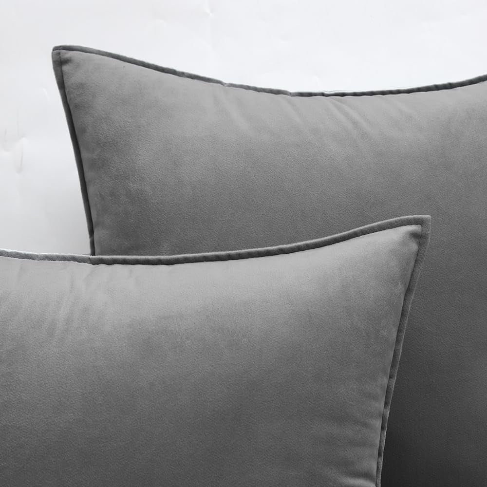 Pack of 2 Decorative Velvet Throw Pillow Cover Soft Pillowcase Solid Square Cushion Case for Sofa Bedroom Car 20X20 Inch 50X50 Cm Grey