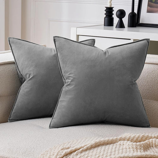 Pack of 2 Decorative Velvet Throw Pillow Cover Soft Pillowcase Solid Square Cushion Case for Sofa Bedroom Car 20X20 Inch 50X50 Cm Grey