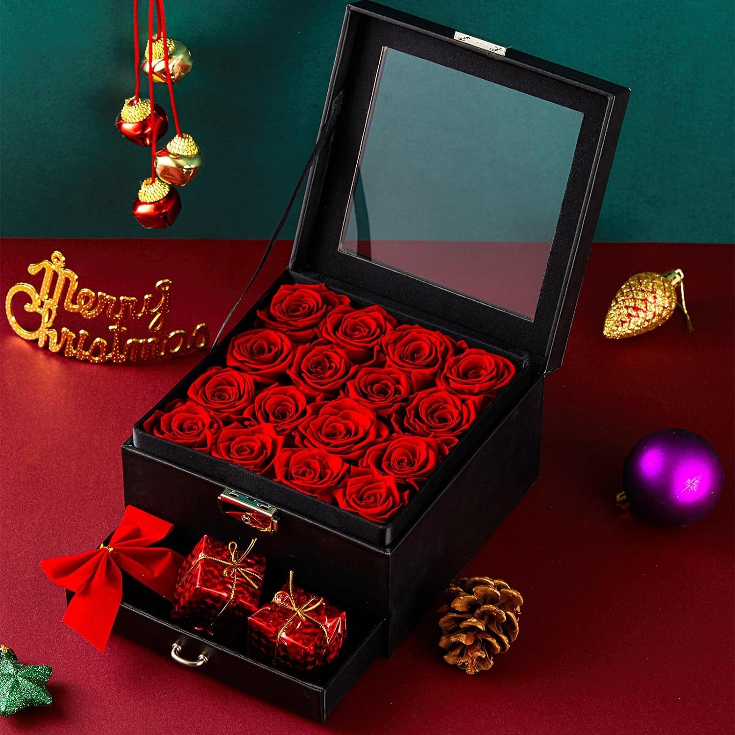 16-Piece Forever Flowers for Delivery Prime Christmas Gifts for Mom Wife Grandma Preserved Roses That Last a Year Valentines Day Mothers Day Anniversary Birthday (Red)