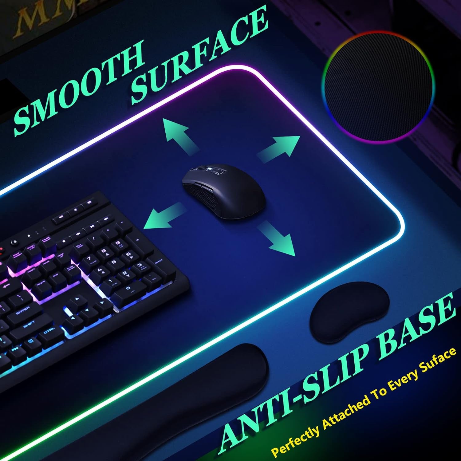 [3-In-1] RGB Led Gaming Mouse Pad with Wrist Support, Gaming Keyboard Mat Mouse Pad[31.5×11.8 In][Black],Light up Mouse Pad Mouse Pad Wrist Support with [15 Light Modes][2 Brightness Levels]