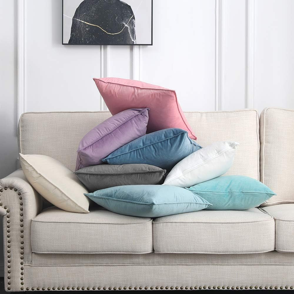Pack of 2 Decorative Velvet Throw Pillow Cover Soft Pillowcase Solid Square Cushion Case for Sofa Bedroom Car 20X20 Inch 50X50 Cm Grey