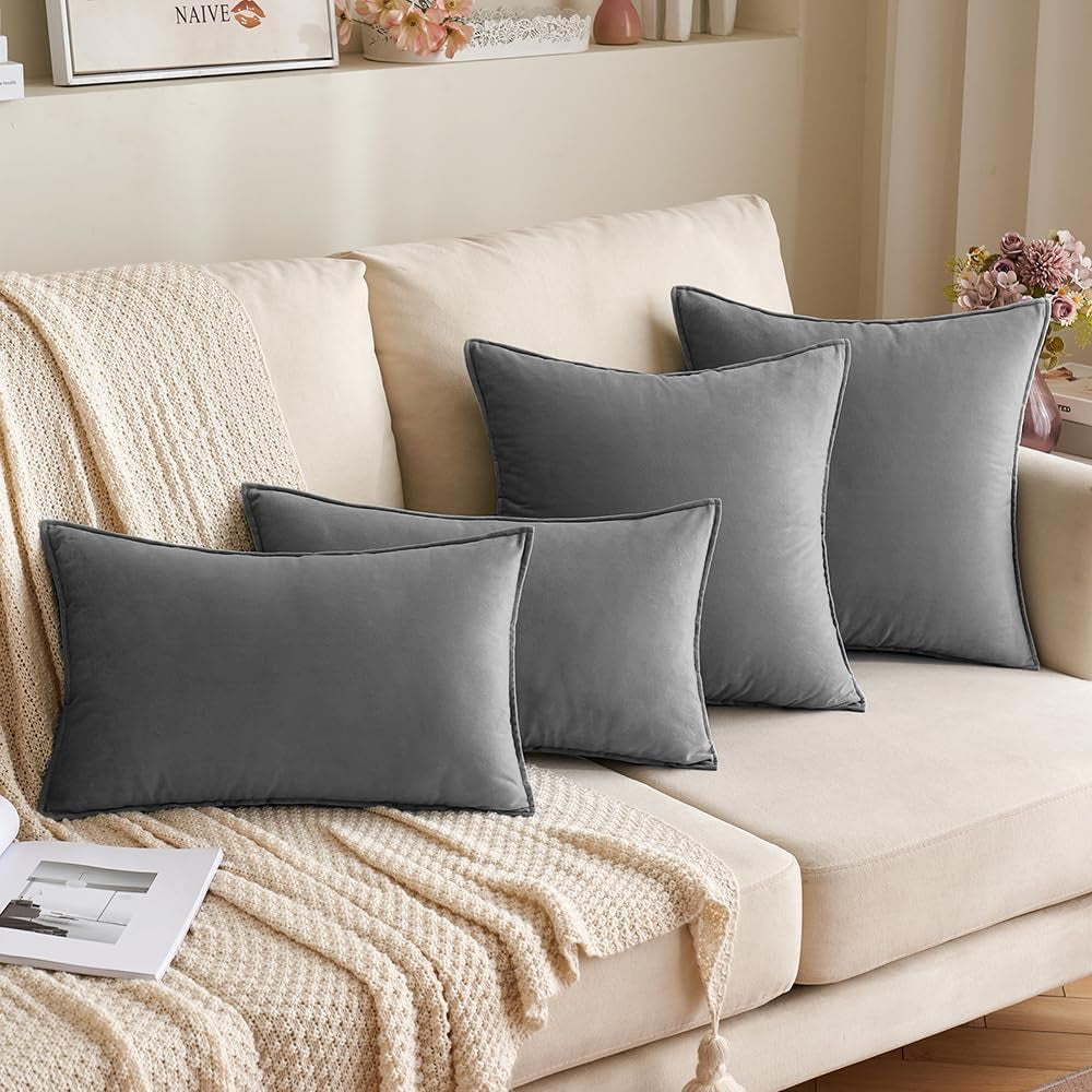 Pack of 2 Decorative Velvet Throw Pillow Cover Soft Pillowcase Solid Square Cushion Case for Sofa Bedroom Car 20X20 Inch 50X50 Cm Grey
