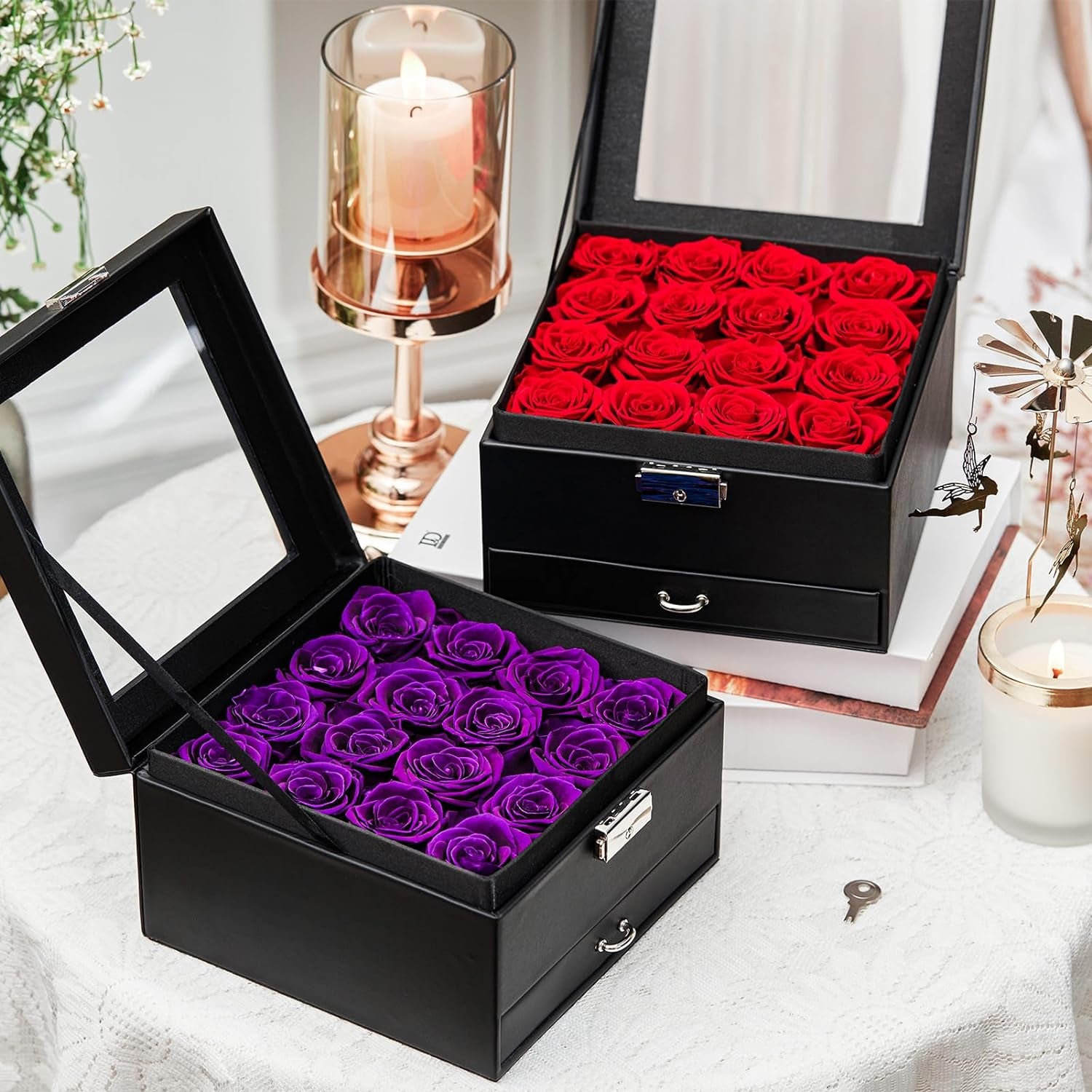 16-Piece Forever Flowers for Delivery Prime Christmas Gifts for Mom Wife Grandma Preserved Roses That Last a Year Valentines Day Mothers Day Anniversary Birthday (Red)
