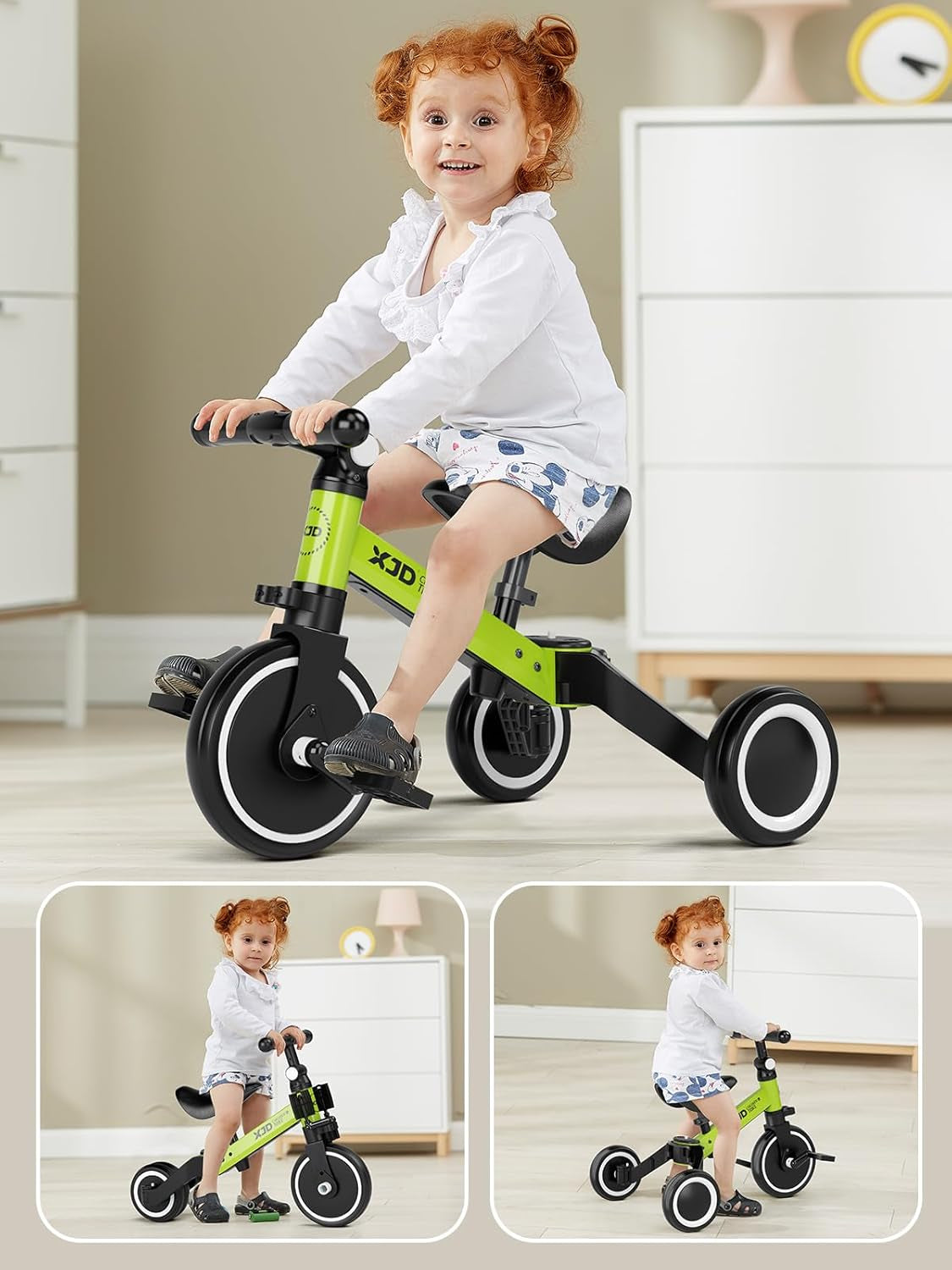 ﻿ 5 in 1 Toddler Bike, Tricycle for Toddlers 1-3 with Adjustable Seat Height, Removable Pedals, Ideal Balance Bike Birthday Gifts and Toys for Boys and Girls