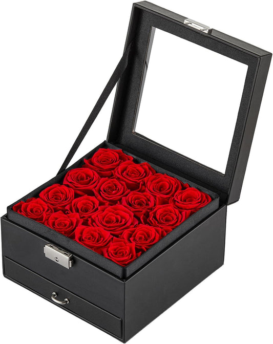 16-Piece Forever Flowers for Delivery Prime Christmas Gifts for Mom Wife Grandma Preserved Roses That Last a Year Valentines Day Mothers Day Anniversary Birthday (Red)