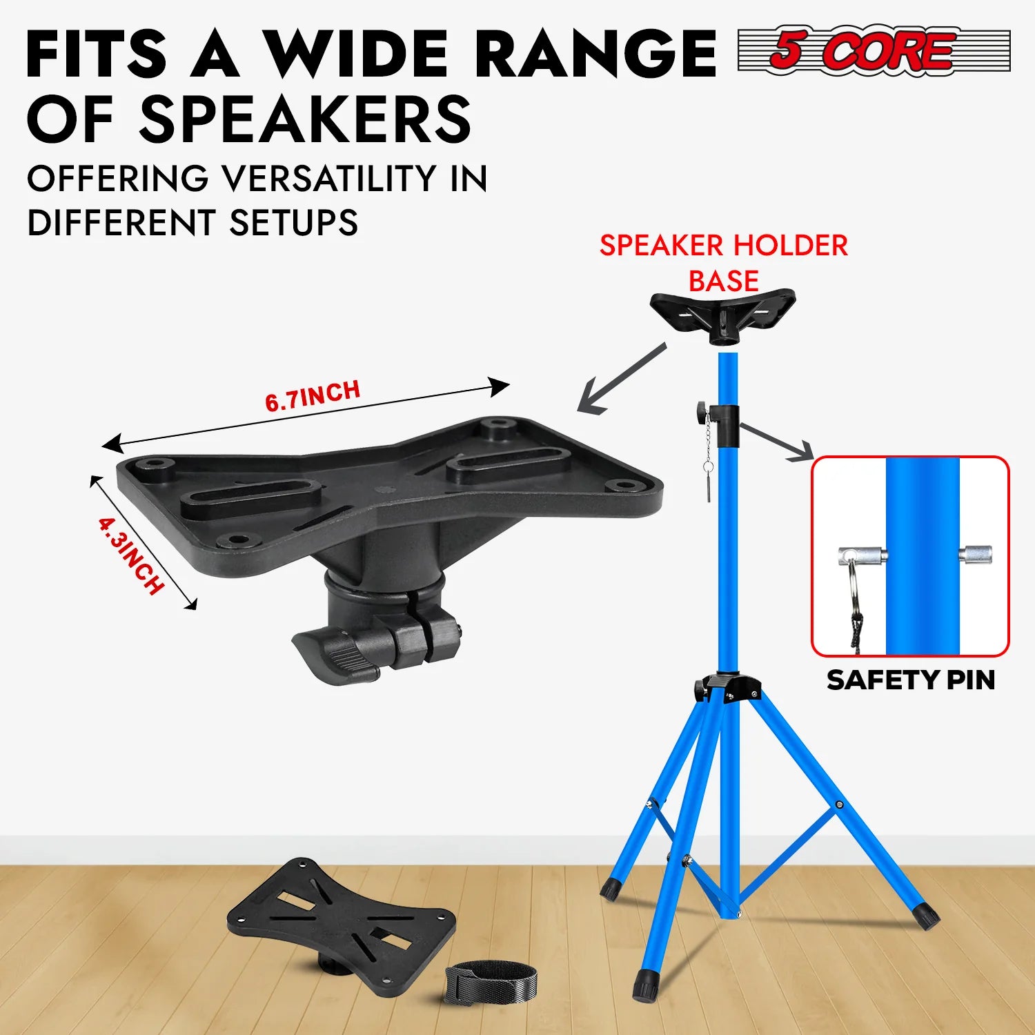 5Core Speaker Stand Tripod Tall Adjustable 72 Inch DJ Studio Monitor Stands Pole Mount BLUE