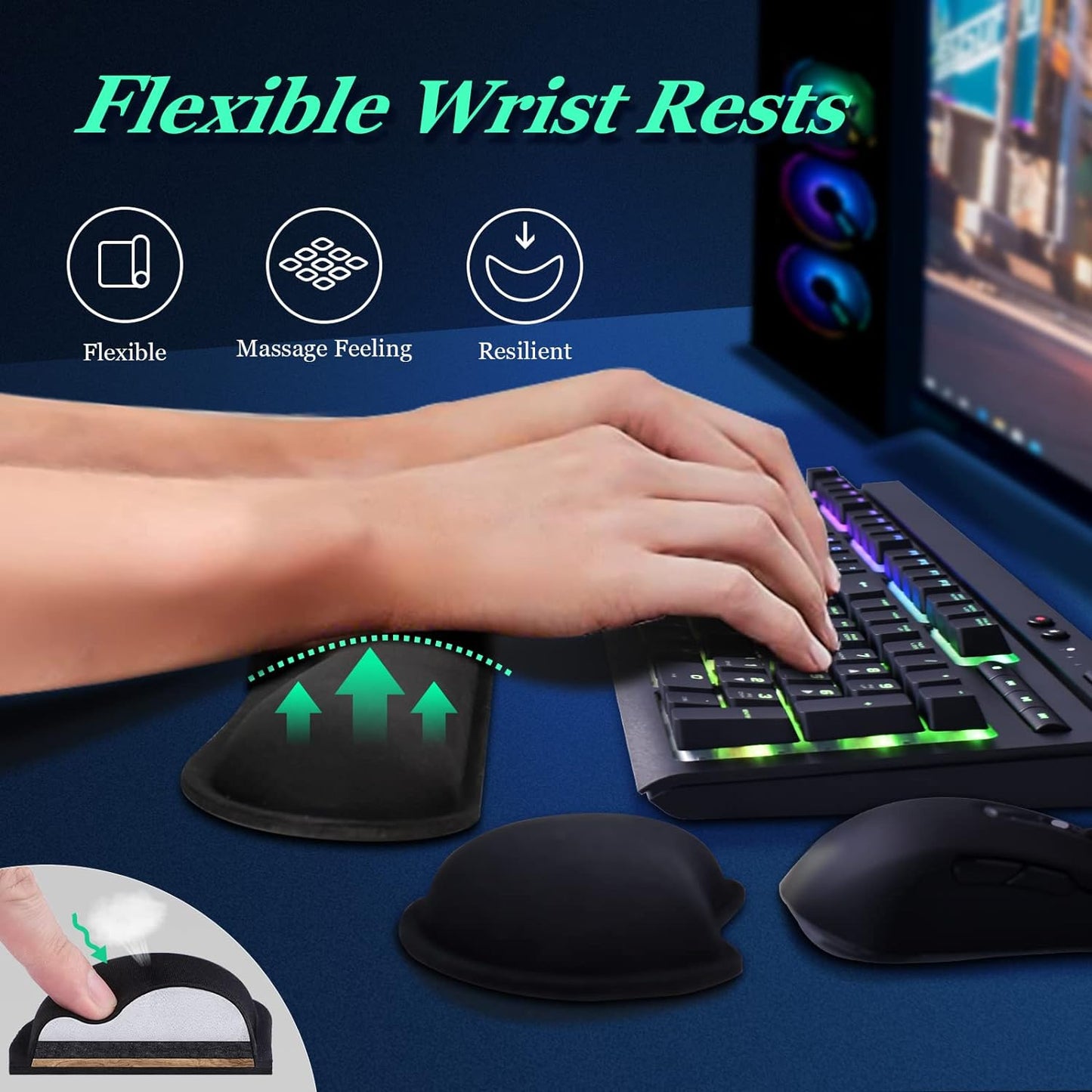 [3-In-1] RGB Led Gaming Mouse Pad with Wrist Support, Gaming Keyboard Mat Mouse Pad[31.5×11.8 In][Black],Light up Mouse Pad Mouse Pad Wrist Support with [15 Light Modes][2 Brightness Levels]