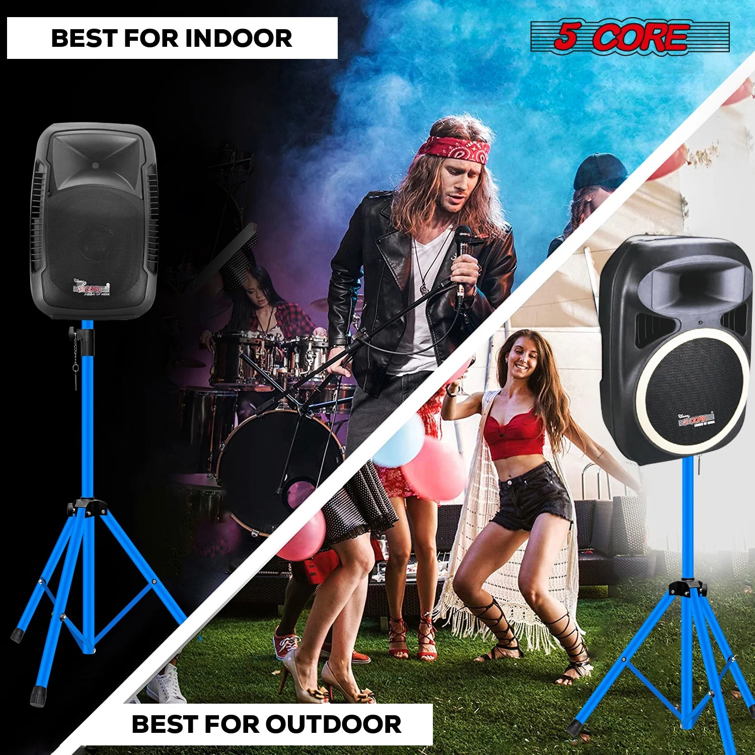 5Core Speaker Stand Tripod Tall Adjustable 72 Inch DJ Studio Monitor Stands Pole Mount BLUE