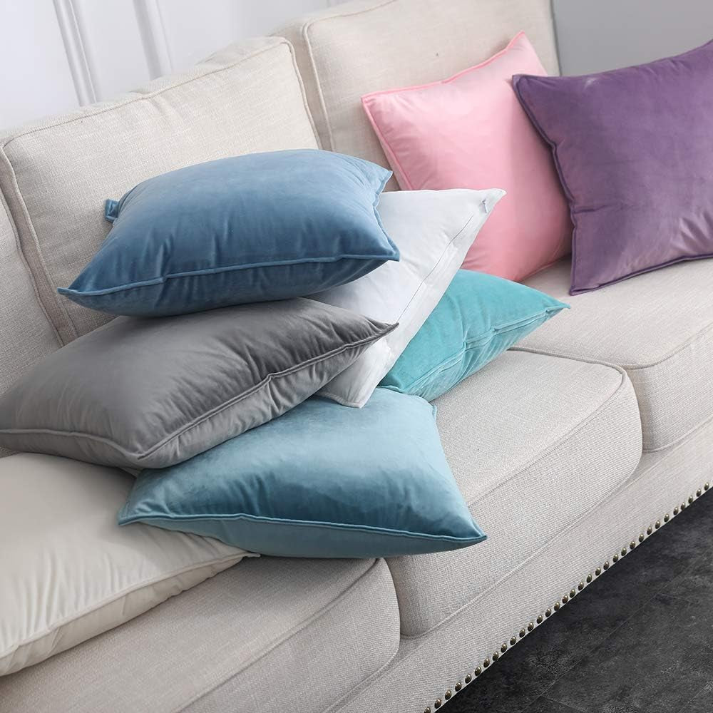 Pack of 2 Decorative Velvet Throw Pillow Cover Soft Pillowcase Solid Square Cushion Case for Sofa Bedroom Car 20X20 Inch 50X50 Cm Grey